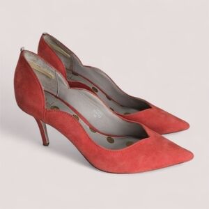 Boden Suede Leather Madison Courts Burnt Orange Scallop Heels Size 7.5